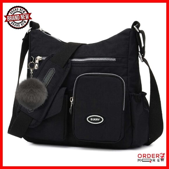 Handbags - Waterproof Nylon Crossbody Bag with RFID Pocket, 11.4x4.7x11